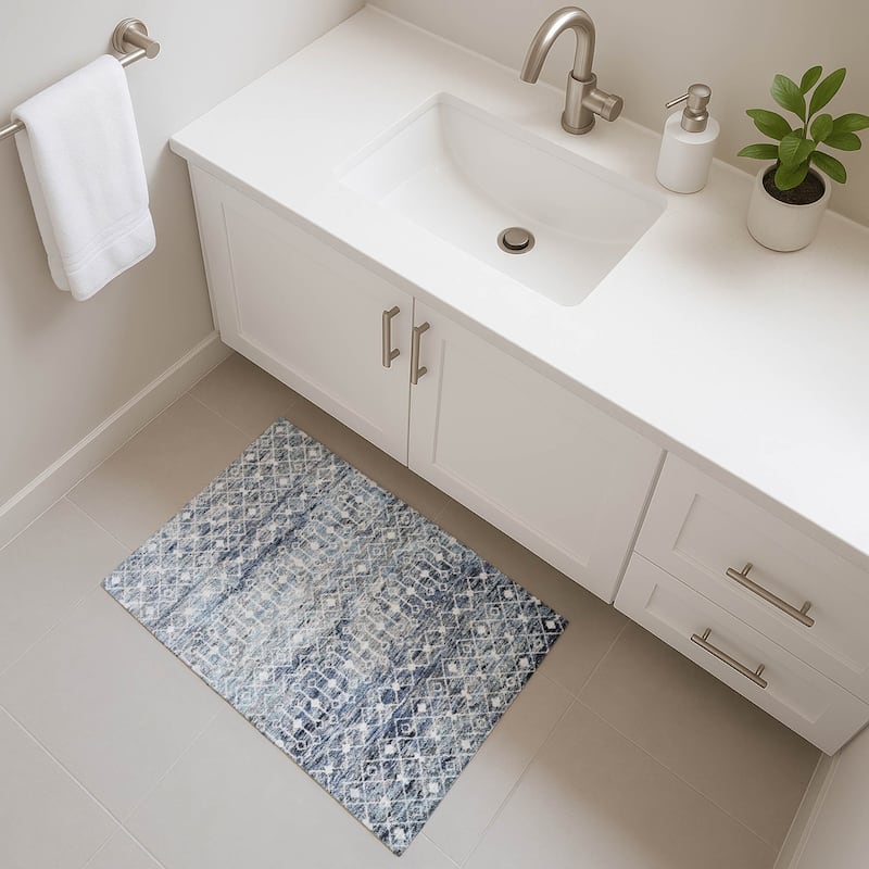 Premium Washable Super Soft Boho Trellis Mayfield Rug - Blue - 1'8" x 2'6"