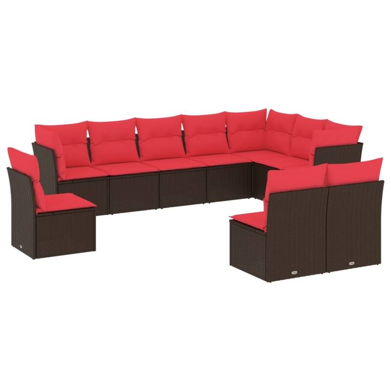 vidaXL 10/11 Piece Patio Sofa Set with Cushions Black/Brown/Gray Poly Rattan - 21.7 x 24.4 x 27.2