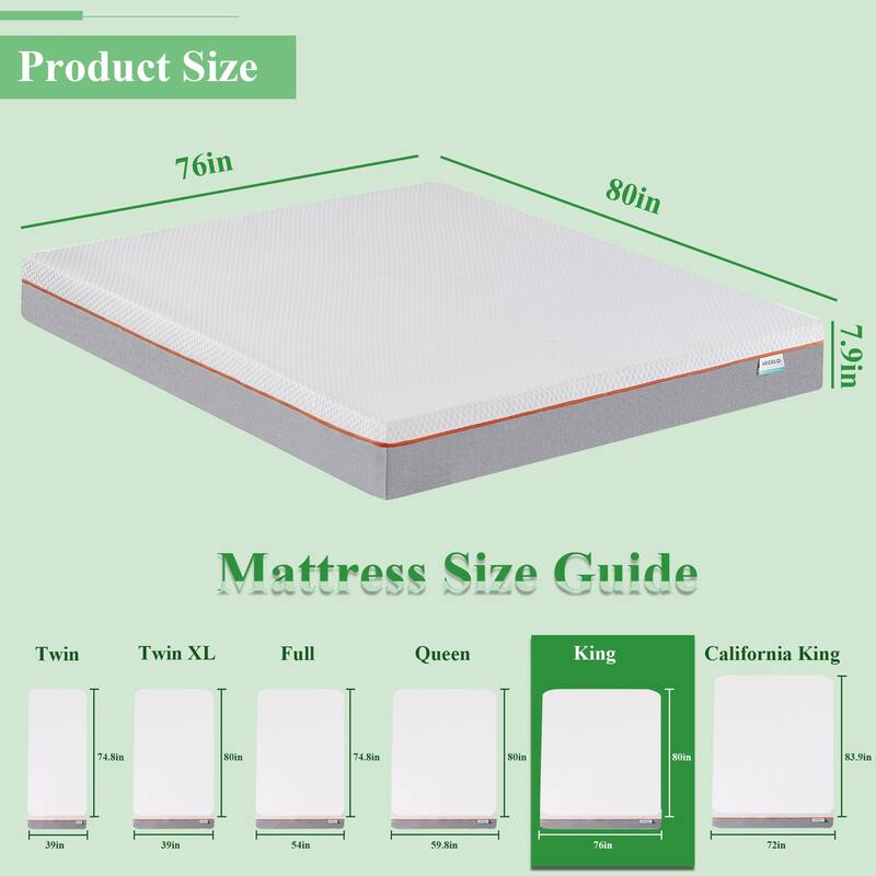7.8 Inch Memory Foam Mattress for Cool Night & Pressure Relief, Medium Firm Feel