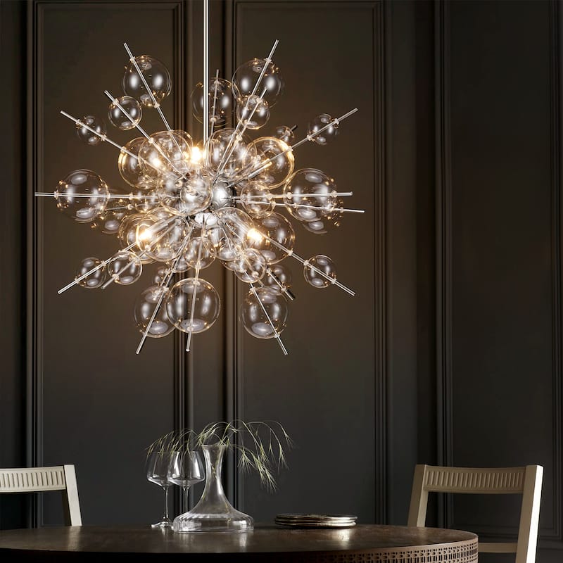 6-Light Glam Modern Sputnik Cluster Clear Glass Globe Bubble Chandelier Starburst Pendant Island Light