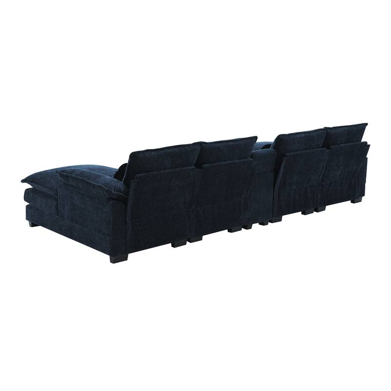 U-Shaped Sectional Sofa With Console,Cup Holders And Usb Charger,6 Seat Upholstered Symmetrical,Chenille Cloud Couch With Chaise