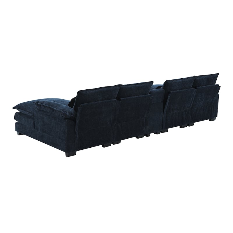 U-Shaped Symmetrical Sectional Sofa with Console, Chaise, USB Ports