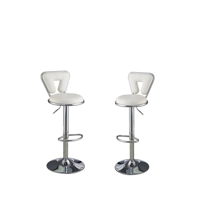 Adjustable Bar Stool Gas Lift Chair White Faux Leather Chrome Base Metal Frame Modern Stylish Set Of 2 Chairs