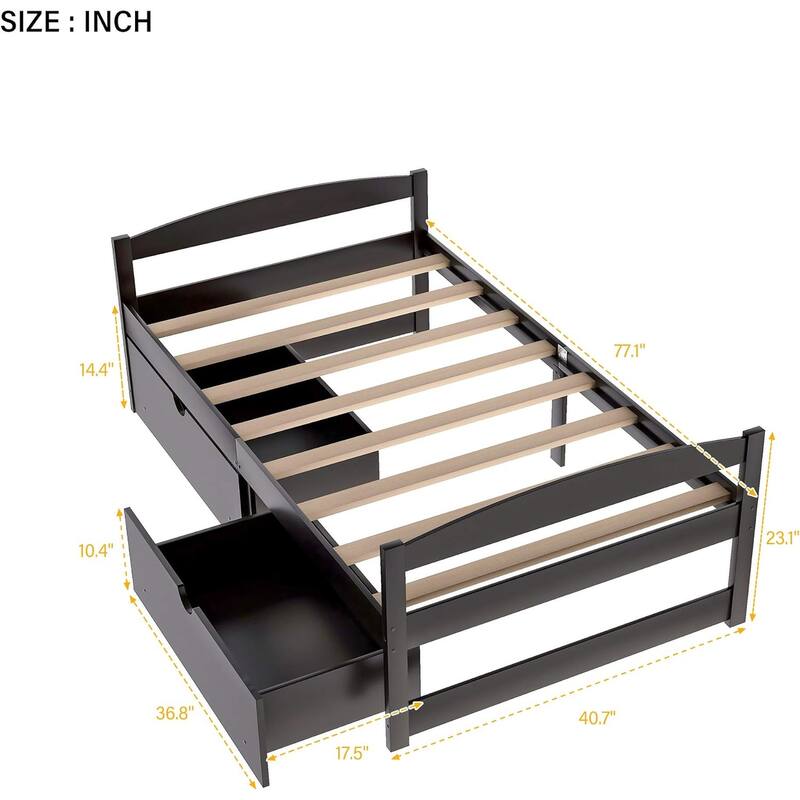 Twin Platform Wooden Daybed with 2 Drawers, Easy Assembly