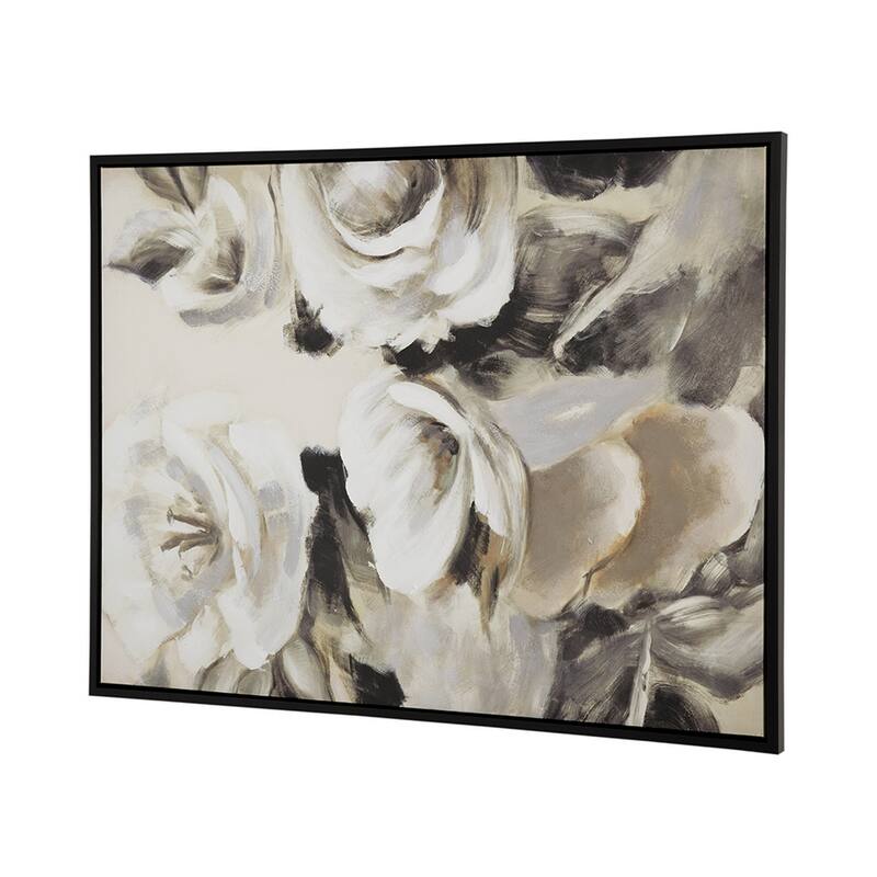 35 x 47 Framed Wall Art, Flower Print, Modern Style, Beige, Black, White