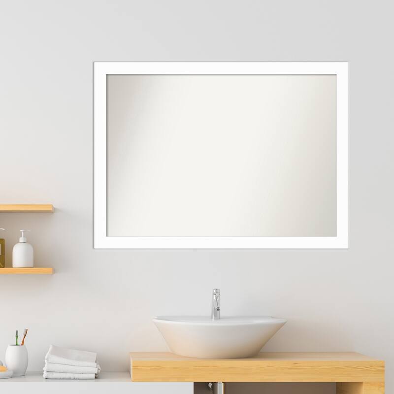 Basic Narrow NonBeveled Wood Framed Bathroom Vanity Wall Mirror On
