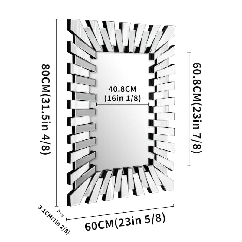 Rectangle Accent Wall Mirror Sunburst Silver Decor