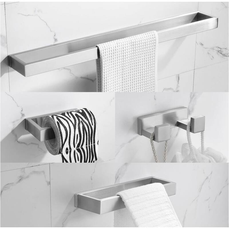 Wall Mounted Stainless Steel Bathroom Hardware Set, Polished Chrome Towel Bar Set - Silver