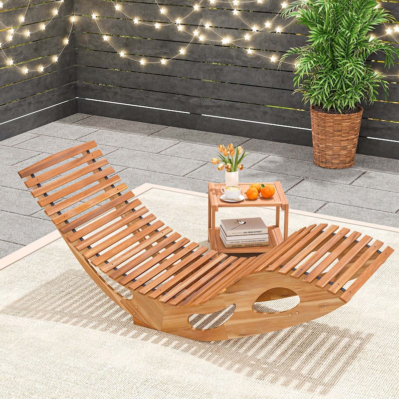 Costway Outdoor Chaise Lounge with High Back Slatted Seat Stopper - See Details