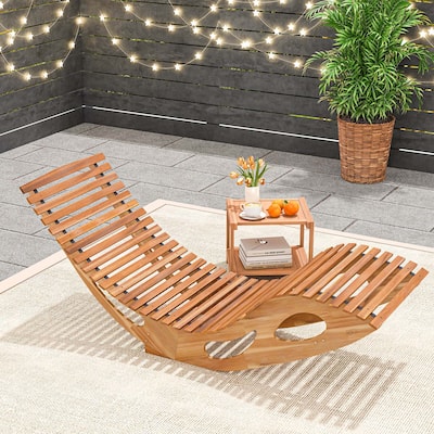 Rocking Chaise Lounge Chair Acacia Wood Sun Lounger Stopper