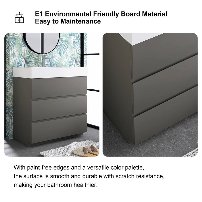 Freestanding Bathroom Vanity with White Solid Surface Top