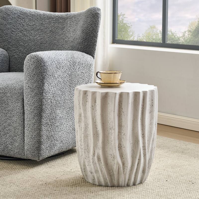 Christopher Knight Home - Ames 18.11"H Outdoor Modern Drum Shape MGO Side Table with Ribbed Surface Textured, Fully Assembled