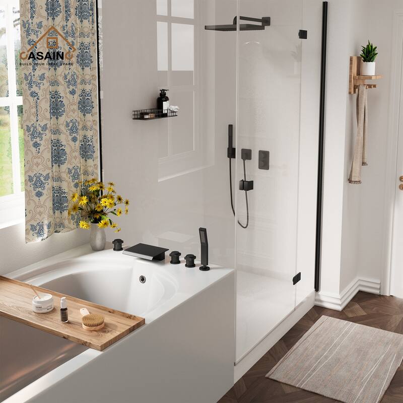 3-Handle Deck-Mount Bathtub Faucet Waterfall Roman Tub Faucet with Hand Shower