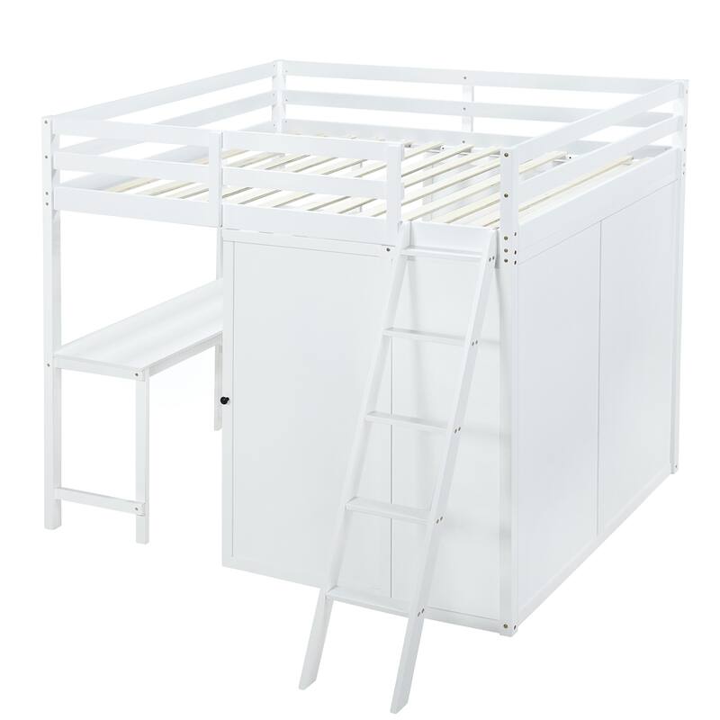 Merax Loft Bed with Wardrobe and Desk and Shelves