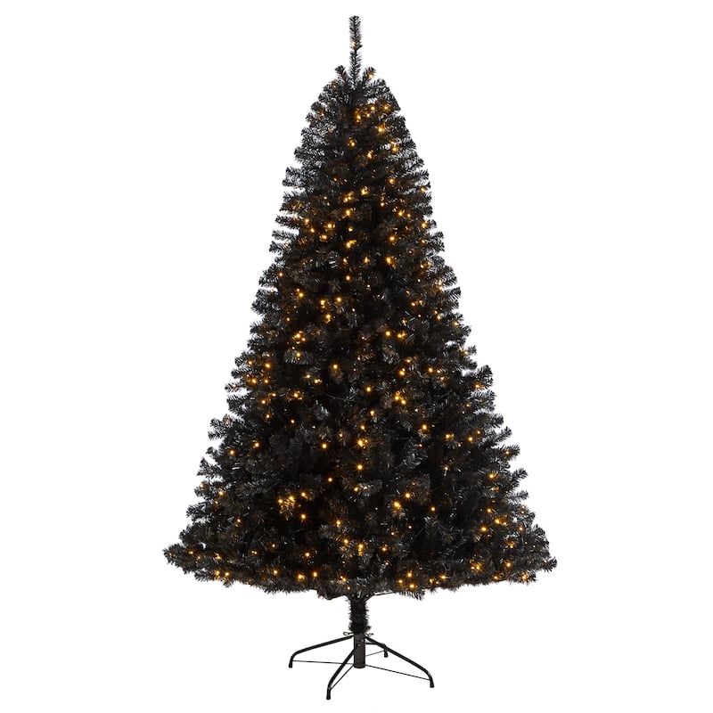 7' Black Artificial Christmas Tree with 500 Clear LED Lights and 1428 Tips