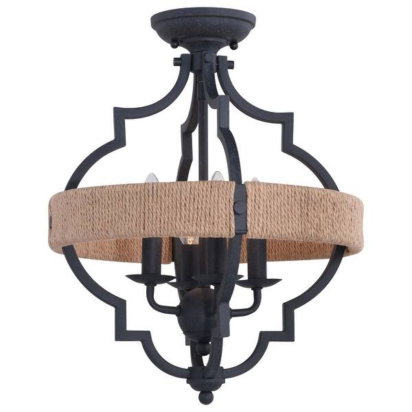 slide 2 of 5, Beaumont 14-in W Gray and Natural Rope Farmhouse Cage Ceiling Light - 14-in. W x 17.25-in. H x 14-in. D