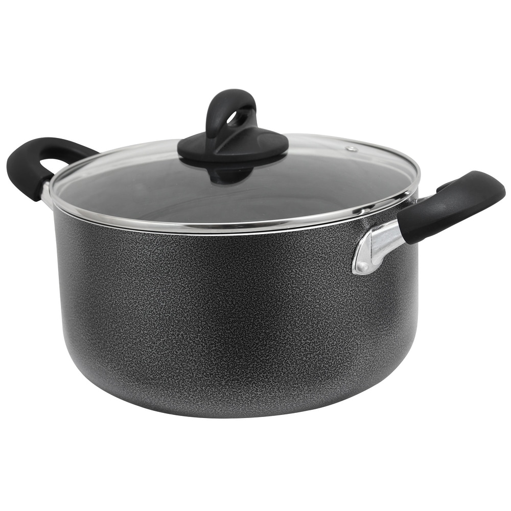 Imusa USA 10-Quart Charcoal Nonstick Stock Pot with Glass Lid, Black