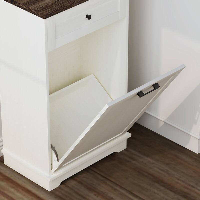 13 Gallon Tilt-Out Trash Can Cabinet, Freestanding Wooden Garbage & Recycling Bin with Hideaway Drawer(Trash Can Not Included)
