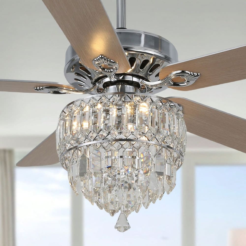 Cusp Barn 52.in. Modern Crystal Ceiling Fan with Remote and Pull Chain, 3 Speeds AC Motor Reversible Ceiling Fan for Bedroom