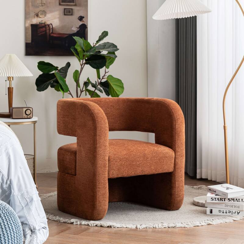 Set of 1 Square Barrel Shaped Boucle Upholstered Accent Armchair