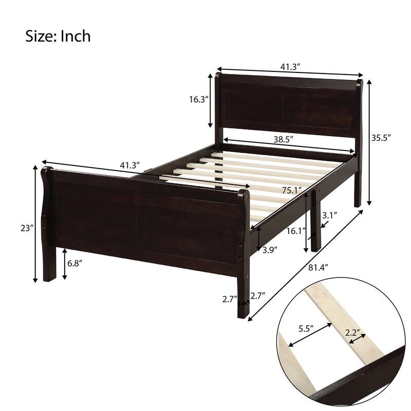 Classic Wood Platform Bed with Headboard and Footboard, Twin Bed Frame