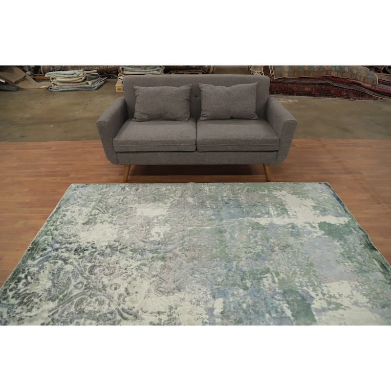 Hand Knotted Oriental Viscose Silk Carpet Modern Abstract Multi-Colored Abstract Area Rug - 8' 0'' X 5' 7''