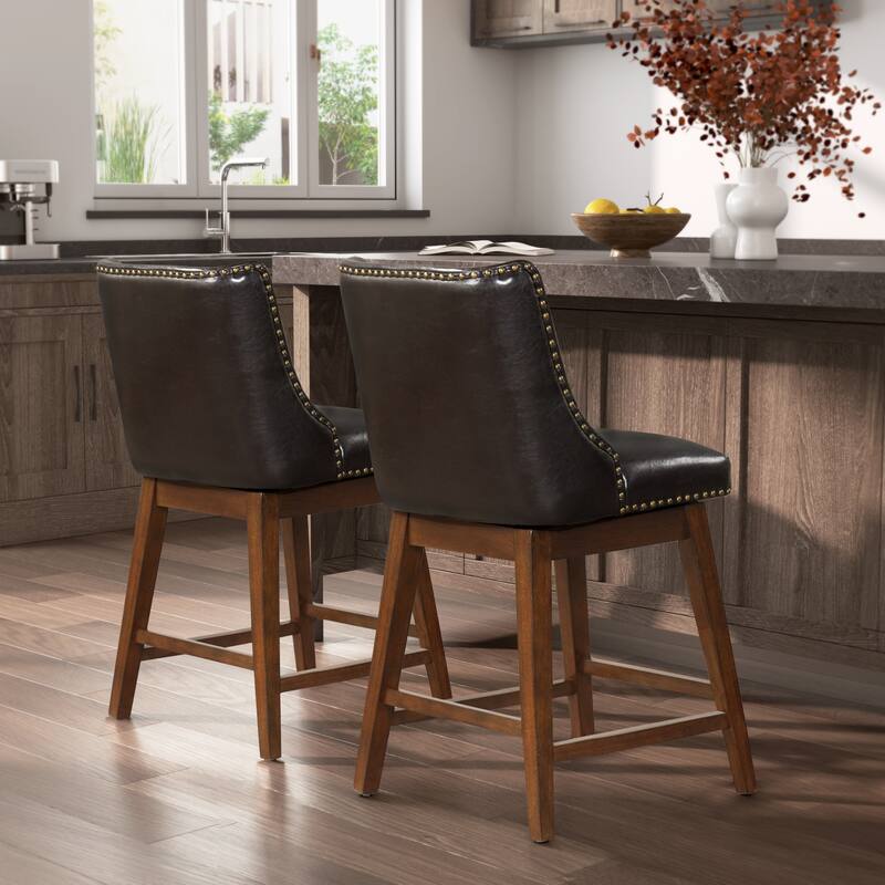 26'' Swivel Upholstered Counter Stool with Solid Wood Frame (Set of 2)