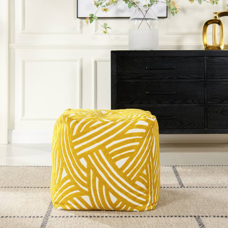 Pouf 23" Luxury Oversized Embroidery Bean Bag Cube Ottoman
