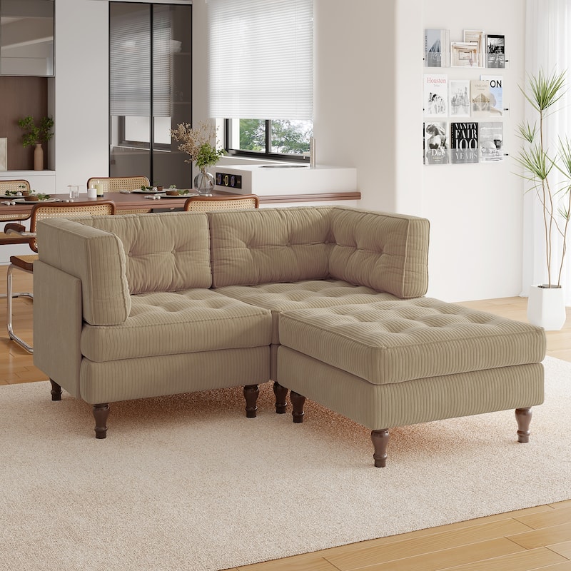 Madison Oversized Upholstered Corduroy Modular Sectional Sofa - Camel-3 Piece Type2