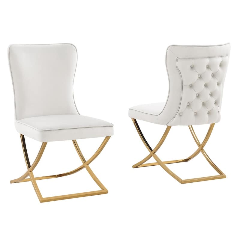 Best Master Furniture Leanne Velvet Upholstered Tufted Side Chairs - N/A - Beige/Gold