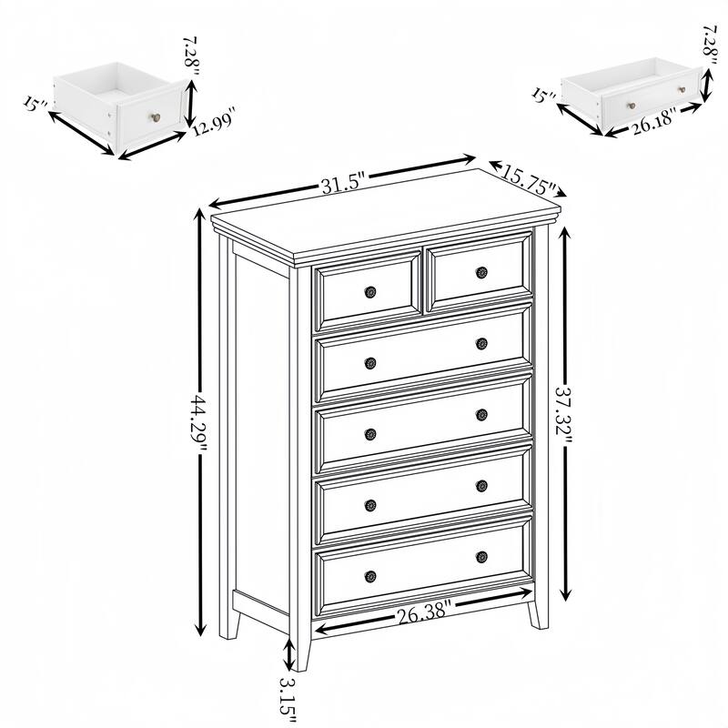 Roomfitters Modern Drawer Dresser, Chest of Drawers with Closet Organizers and Storage, Farmhouse Style Clothes Cabinet
