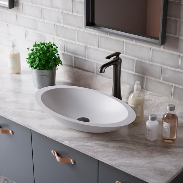 slide 2 of 11, Karran Quattro Vibrant Matte White Acrylic 23 in. Oval Bathroom Vessel Sink