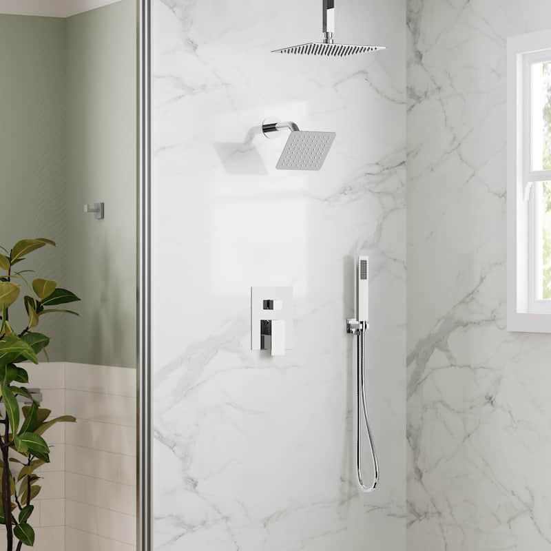 GRANDJOY Dual Shower Heads 10 Inch Ceiling Mounted Rainfall Shower System with Rough-in Valve