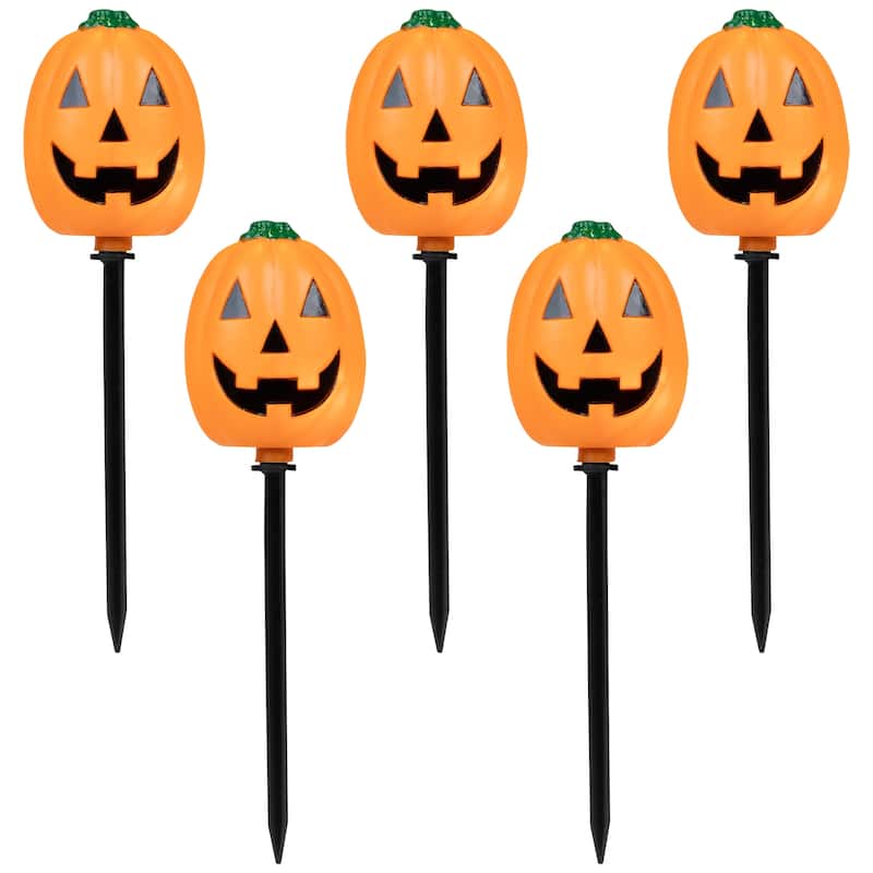 5 Jack-O-Lantern Shaped Halloween Pathway Markers - 3.75ft Black Wire