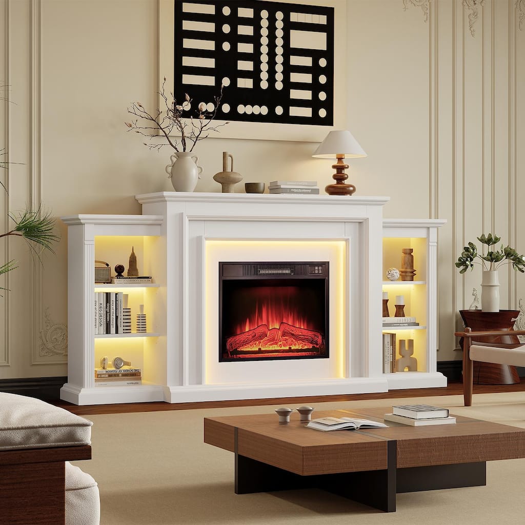 72 inch LED Electric Fireplace with Mantel Fireplace TV Stand Entertainment Center