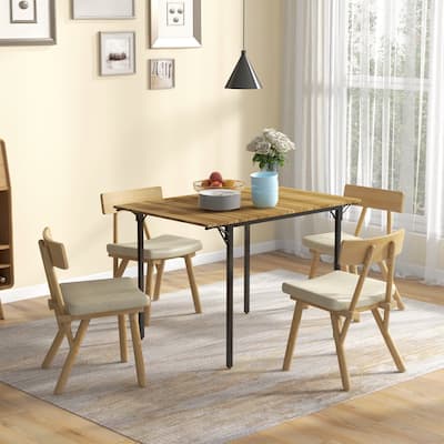 Drop Leaf Dining Table Foldable MDF Top Metal Frame Seats 2 to 4 Compact Space Saving