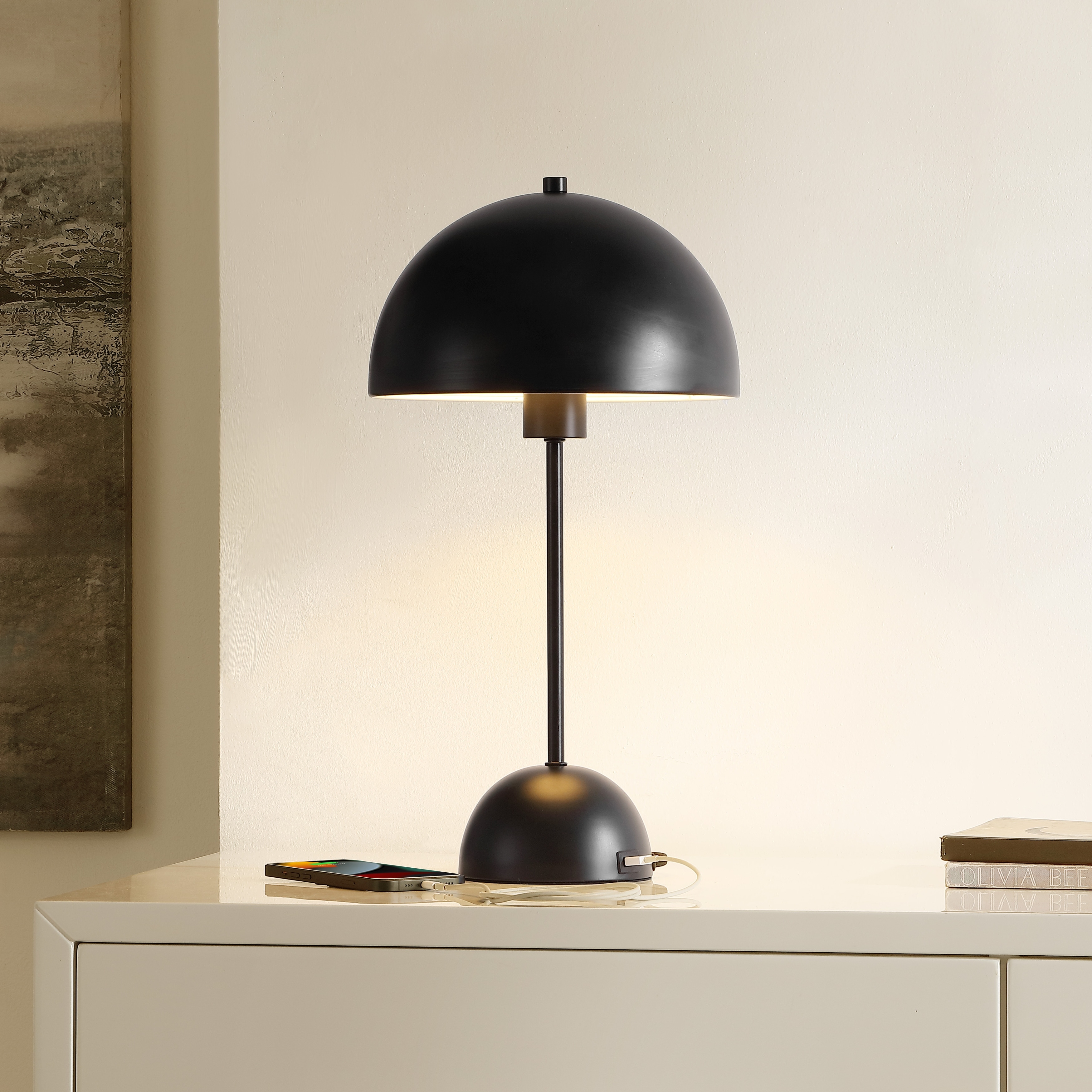 SAFAVIEH Lighting Ixora 17.75-Inch LED USB Iron Table Lamp, Black