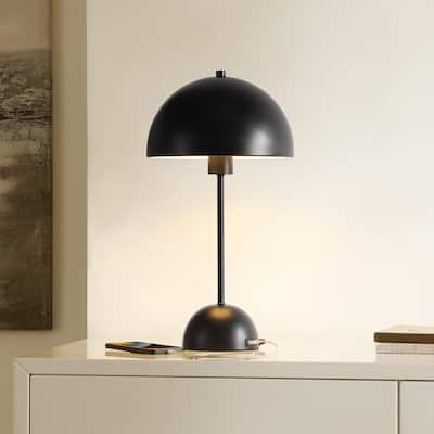 SAFAVIEH Lighting Ixora 18-inch Dome Top Mushroom Table Lamp with USB Charging Port (LED Bulb Included)