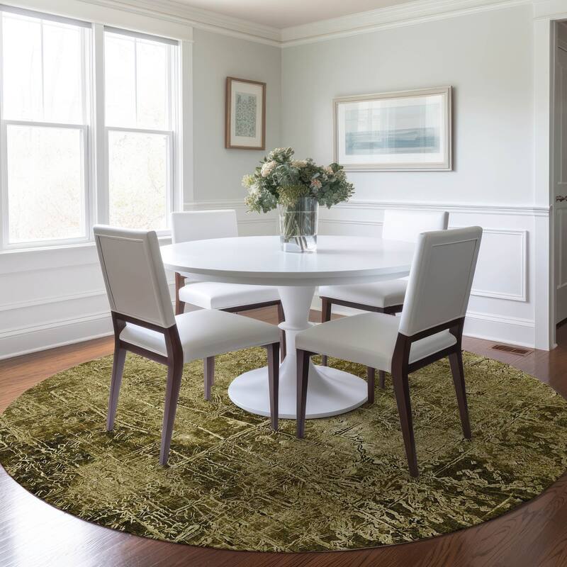 Machine Washable Indoor/ Outdoor Abstract Solid Chantille Rug - Brown - 8' x 8'