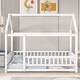 preview thumbnail 22 of 71, Floor Wooden Bed with House Roof and Fence Guardrails for Kids' Bedroom