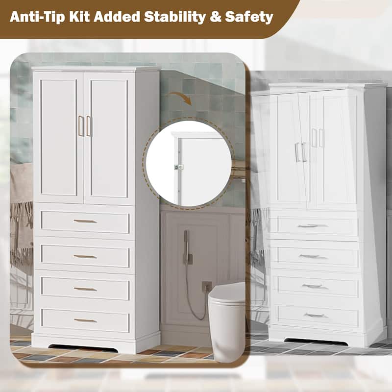 72.2"Tall Freestanding Bathroom Cabinet With 3 Drawers (Partitioned, Standard, Deep), Adjustable Shelf,Soft-Close Doors