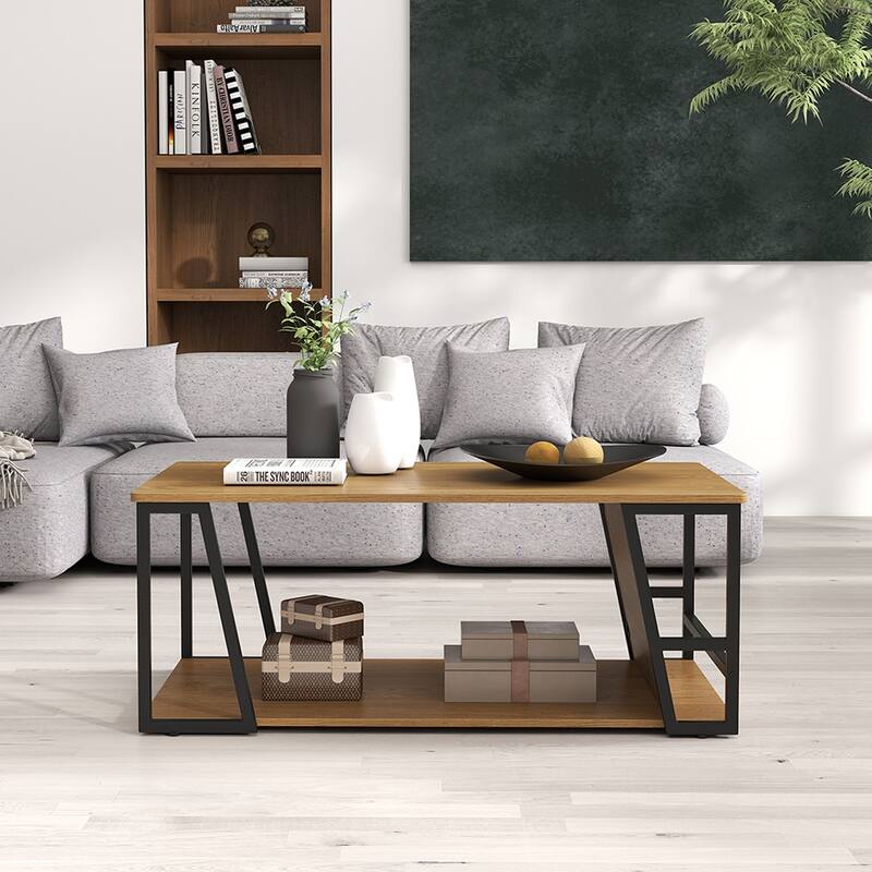 Gymax 40'' Coffee Table & 2-Tier Modern Farmhouse Center Table