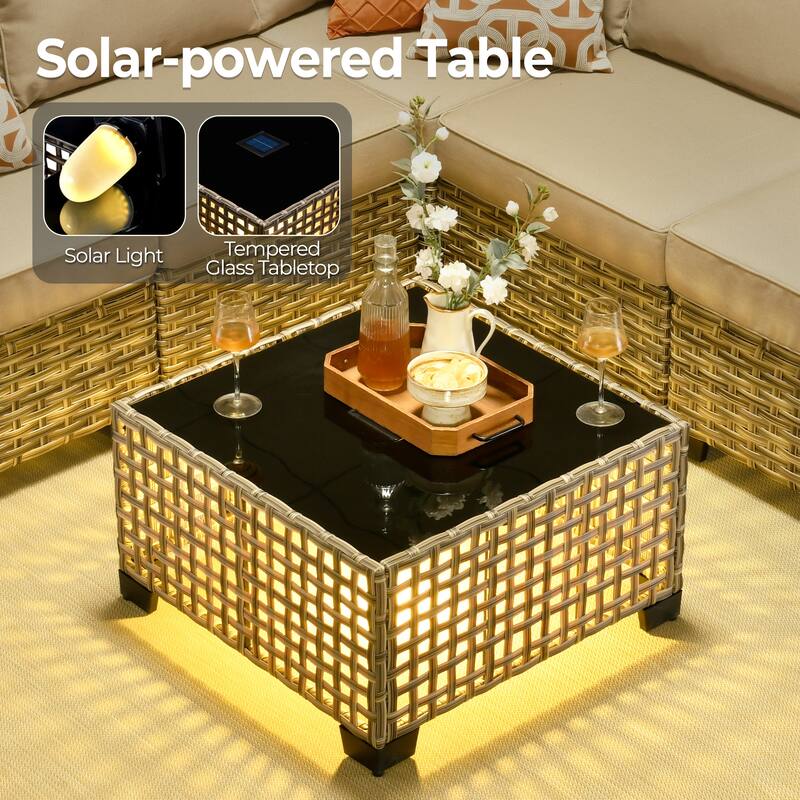 HOOOWOOO 9-piece Wicker Outdoor Patio Conversation Set with LED Coffee Table