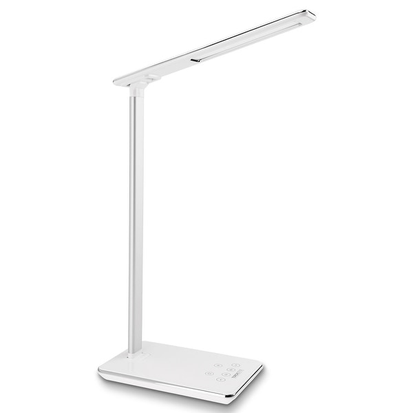 Dimmable LED Desk Lamp, 4 Lighting Modes, USB Charging Port, Piano White Finish