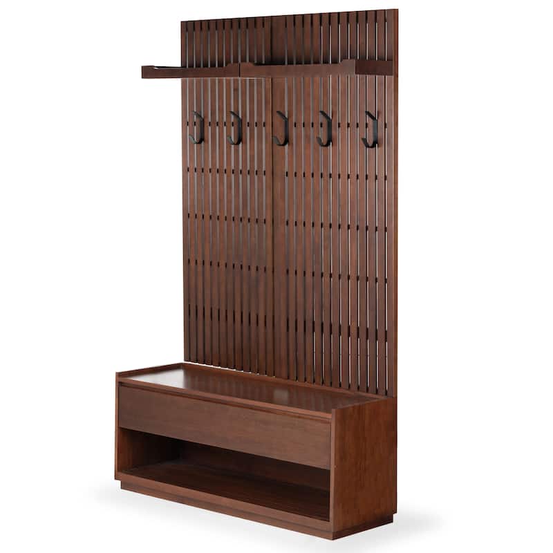 SAFAVIEH Couture Petrabella Wood Hall Tree With Bench - 48"W x 16"D x 60"H