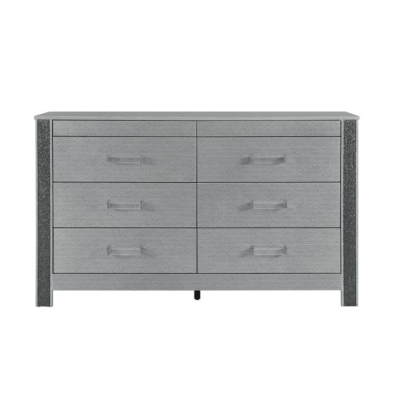 HomeRoots 62" Silver Wood Six Drawer Double Dresser