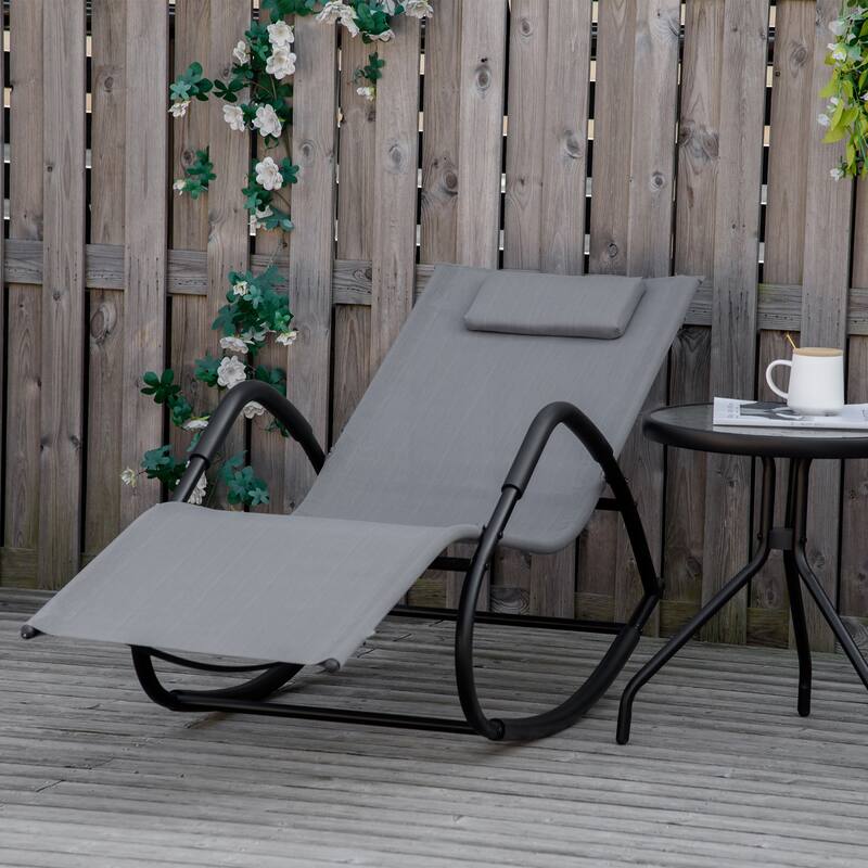 Outsunny Garden Rocking Sun Lounger Outdoor Zero-gravity Reclining Rocker Lounge Chair for Patio, Deck, Poolside Sunbathing - Grey