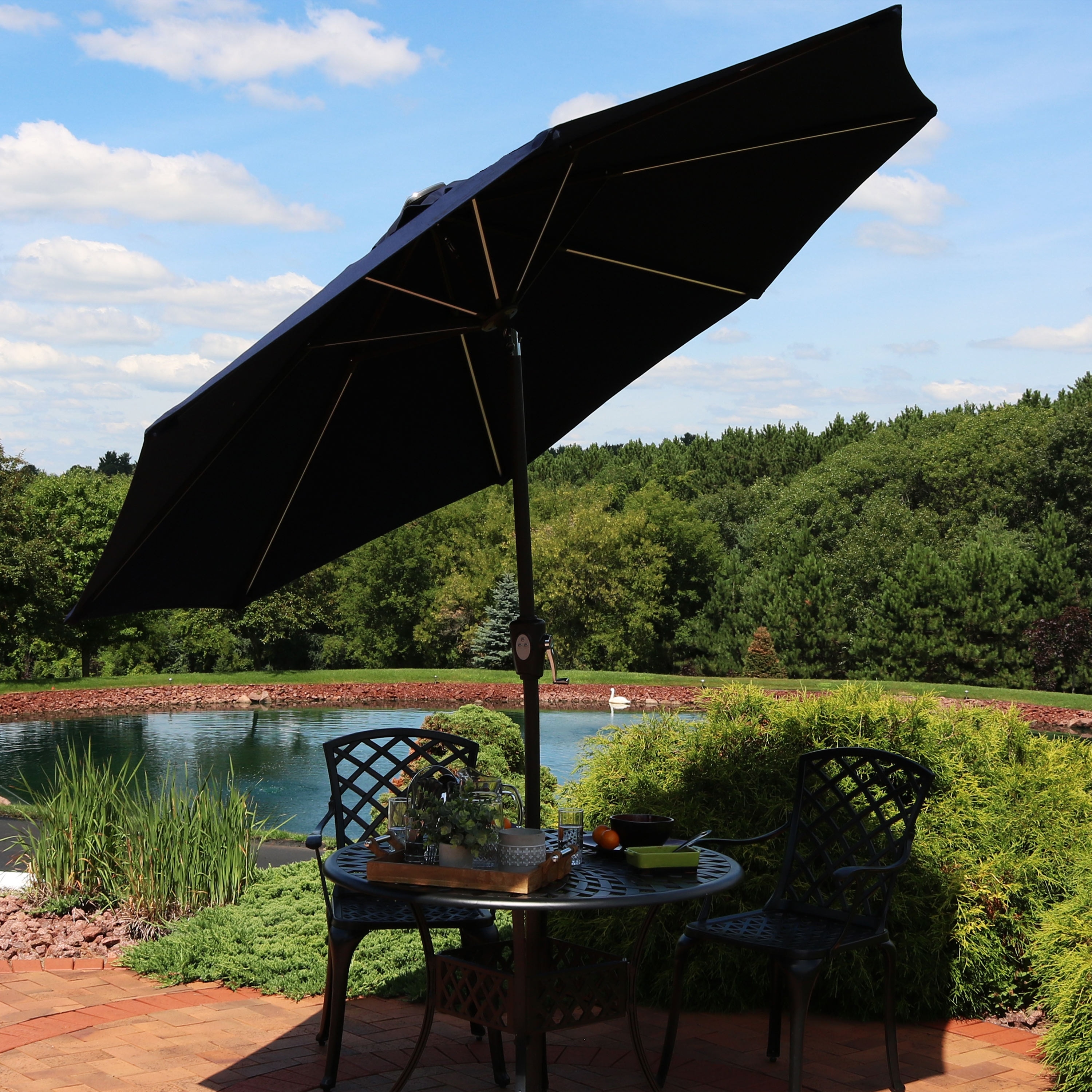 Sunnydaze 9' Navy Blue Outdoor Sunbrella Market Umbrella w/ Solar LED Light  Bars - Navy Blue|Navy Blue|Navy - Bed Bath u0026 Beyond - 34937819
