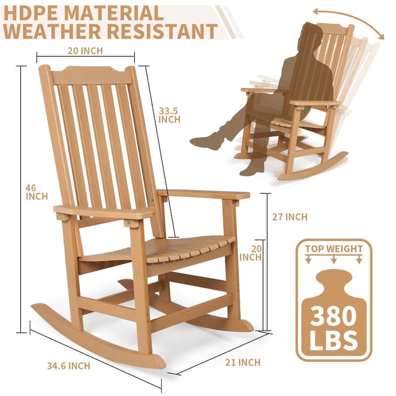 Vrakae 2 PCS Patio All Weather Resistant High Back Rocking Chair