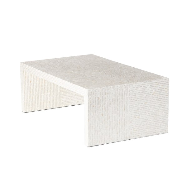 slide 2 of 8, Cream Capiz Shell Mosaic Inlay Living Room Coffee Table Cream - 48"W, 17"H